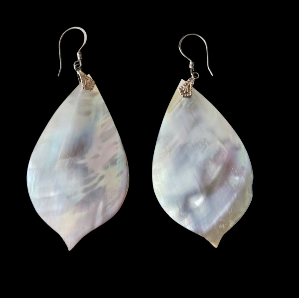 Mother of Pearl Iridescent Shell Earrings Teardrop Fish Hook